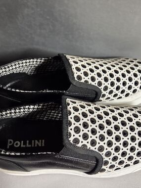 Pollini Black and White Perforated Slip-On Sneakers